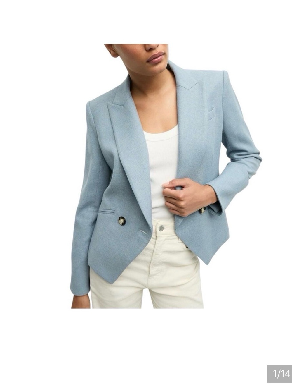 Veronica Beard Powder Blue Tailored Double-Breasted Blazer - Picture 3 of 16